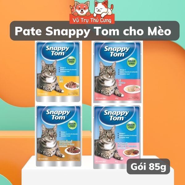 Pate Snappy Tom cho Mèo gói 85g, thành phần thịt thật, không ngũ cốc
