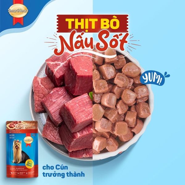 Pate cho Chó Smartheart dạng gói 130g, thành phần từ Thịt bò, thịt gà và Rau củ