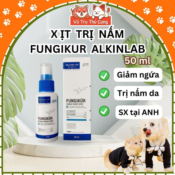 Dung dịch xịt FUNGIKUR ALKINLAB cho Chó Mèo 50ml| Dung dịch xịt nấm da, viêm da cho Chó Mèo