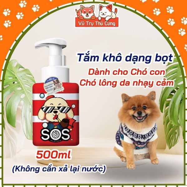 Sữa tắm khô cho Chó Mèo dạng bọt SOS, dịu nhẹ cho Chó con, mèo con