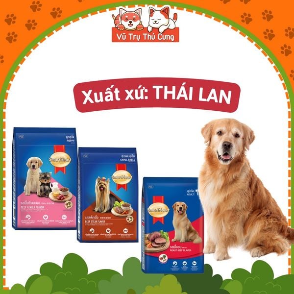 Thức ăn cho chó Hạt Smartheart 3Kg - Dành cho chó con, chó trưởng thành