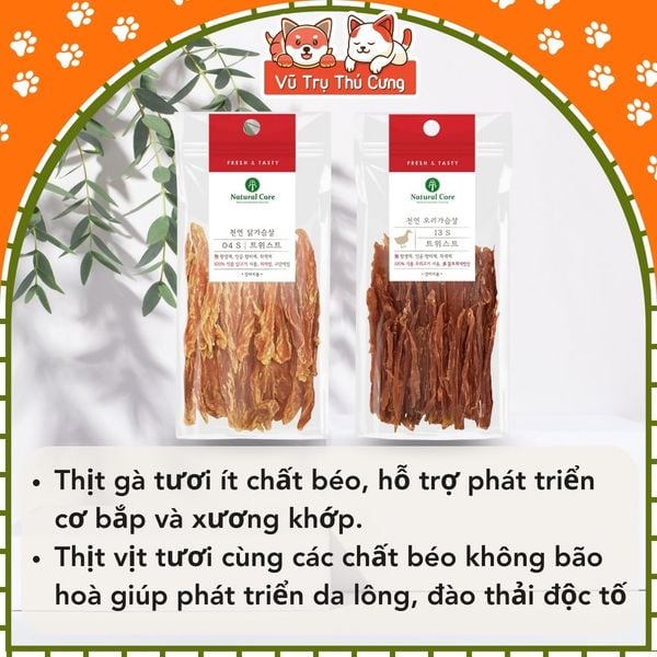 Snack sấy cho Chó Natural Core, Que gặm dinh dưỡng vị thịt gà, vịt