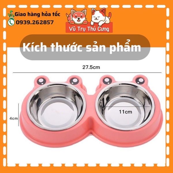 Bát Ăn Đôi Cho Chó Mèo Họa Tiết Con Ếch Dễ Thương