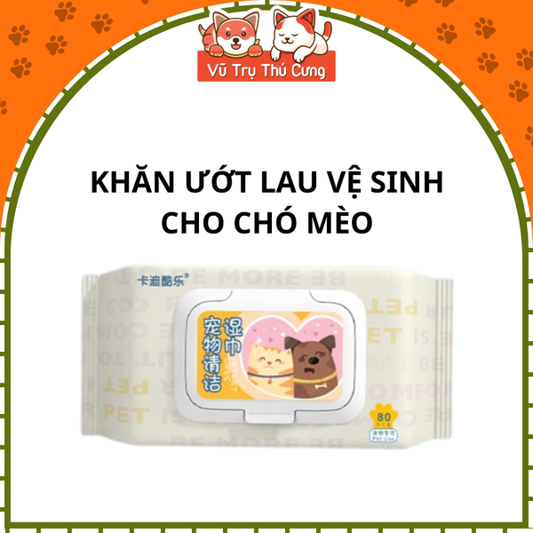 Khăn giấy ướt kháng khuẩn, tắm khô cho chó mèo - Vệ sinh tai mắt cho thú cưng (80 miếng)