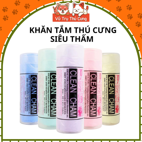 Khăn tắm chó mèo Clean Cham siêu thấm hút, khăn lau đa năng, size 32x43cm