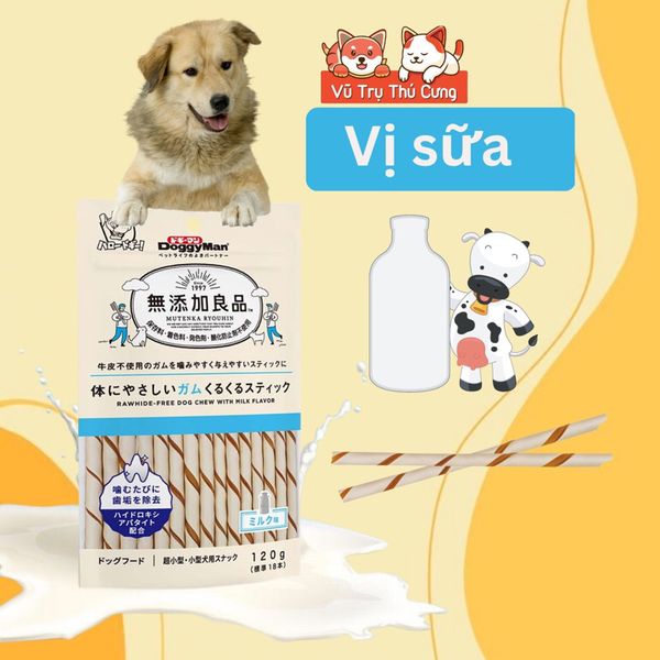 Snack cho Chó dạng que gặm DoggyMan 120g, Hương Sữa, Phô mai, Bò