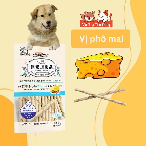 Snack cho Chó dạng que gặm DoggyMan 120g, Hương Sữa, Phô mai, Bò