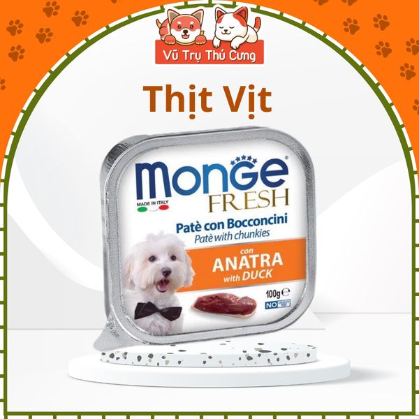 Pate cho Chó MONGE hộp 100g, từ Thịt và Rau củ quả, cung cấp chất xơ và Vitamin cho Chó