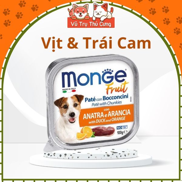 Pate cho Chó MONGE hộp 100g, từ Thịt và Rau củ quả, cung cấp chất xơ và Vitamin cho Chó