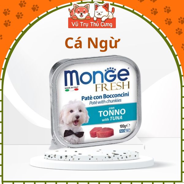 Pate cho Chó MONGE hộp 100g, từ Thịt và Rau củ quả, cung cấp chất xơ và Vitamin cho Chó