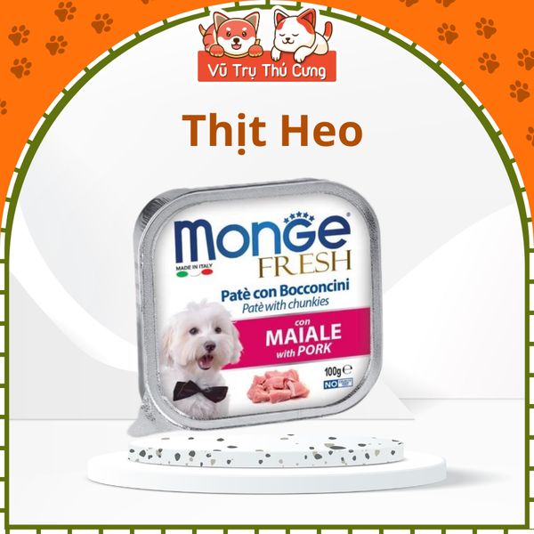 Pate cho Chó MONGE hộp 100g, từ Thịt và Rau củ quả, cung cấp chất xơ và Vitamin cho Chó