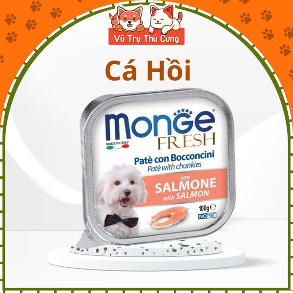 Pate cho Chó MONGE hộp 100g, từ Thịt và Rau củ quả, cung cấp chất xơ và Vitamin cho Chó