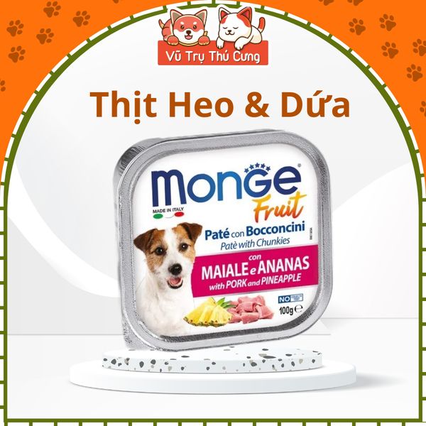 Pate cho Chó MONGE hộp 100g, từ Thịt và Rau củ quả, cung cấp chất xơ và Vitamin cho Chó