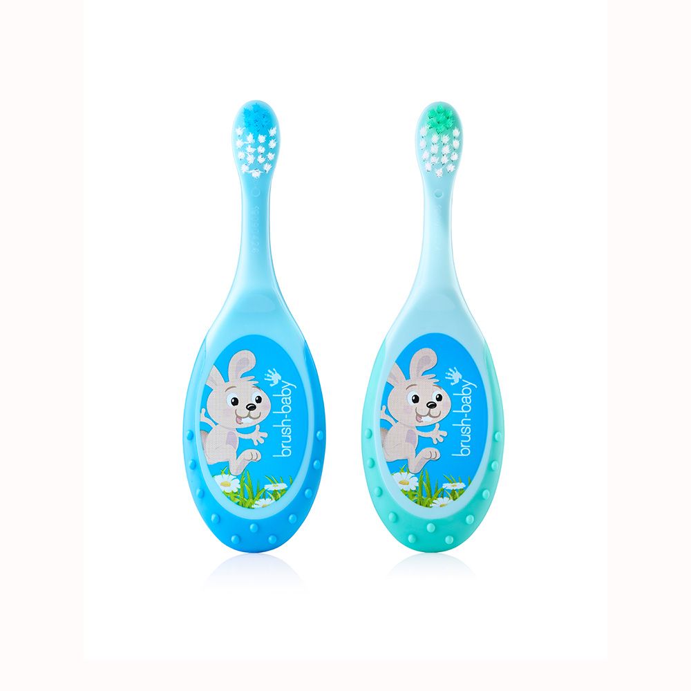  BRUSH-BABY BỘ 2 BÀN CHẢI ĐÁNH RĂNG CHO BÉ FLOSSBRUSH (0- 3 TUỔI) - XANH BẠC HÀ/XANH DƯƠNG 