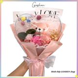 Bó Hoa Cao Cấp Trái Tim Thú Nhồi Bông, Bó Hoa Gấu Bông Trái Tim 
