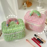  Túi Đựng Đồ Trang Điểm Mỹ Phẩm Du Lịch Họa Tiết Caro Dễ Thương 