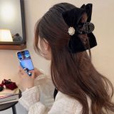  Kẹp Tóc Nhung Đỏ Đen Phối Đá Cao Cấp Sang Trọng Dự Tiệc 