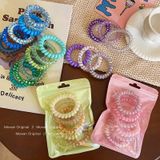  Set 6 Dây Cột Tóc Nhựa Lò Xo Màu Thạch Ngọt Ngào, Dễ Thương 