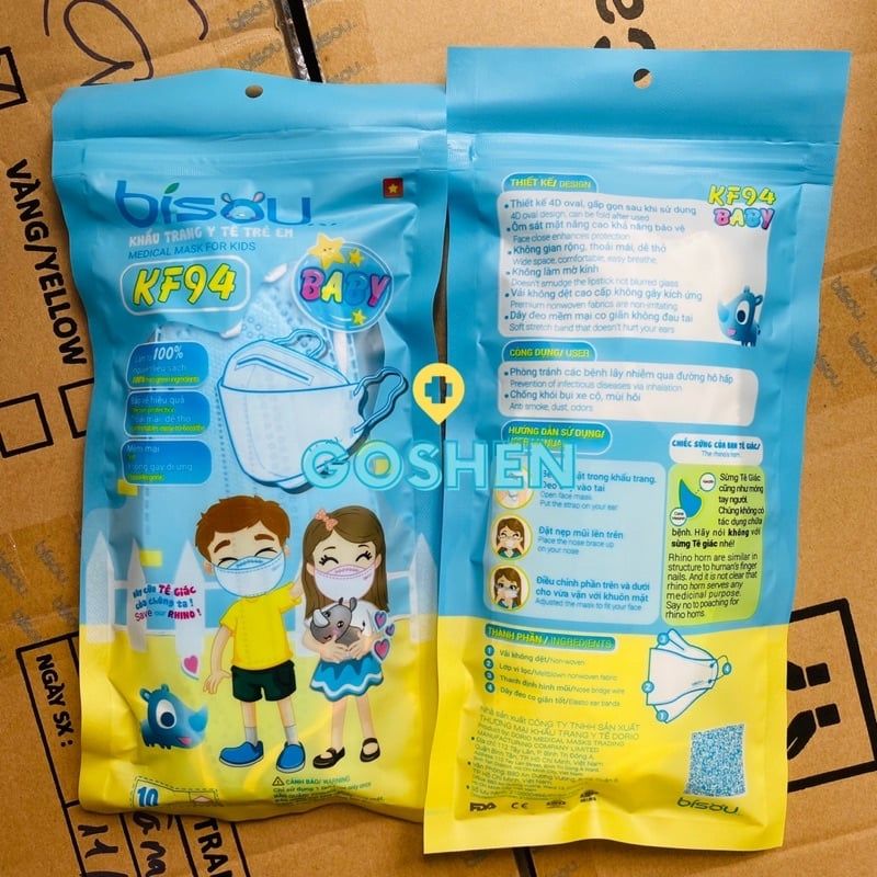  (1 Túi/10 Cái) Khẩu trang BISOU KF94 Trẻ Em Từ 4 đến 12 tuổi 