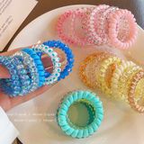  Set 6 Dây Cột Tóc Nhựa Lò Xo Màu Thạch Ngọt Ngào, Dễ Thương 