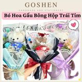  Bó Hoa Cao Cấp Trái Tim Thú Nhồi Bông, Bó Hoa Gấu Bông Trái Tim 