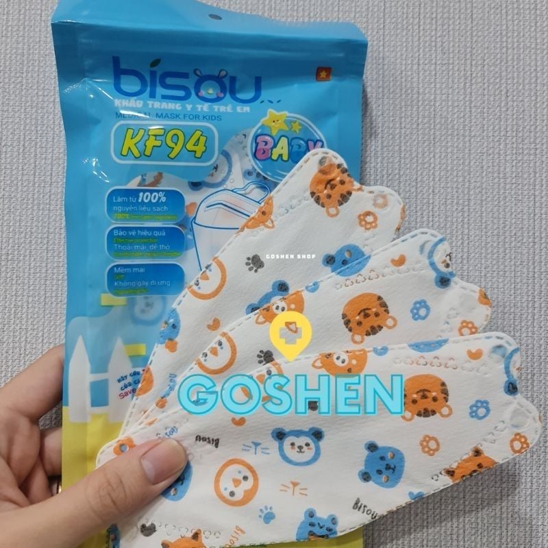  (1 Túi/10 Cái) Khẩu trang BISOU KF94 Trẻ Em Từ 4 đến 12 tuổi 
