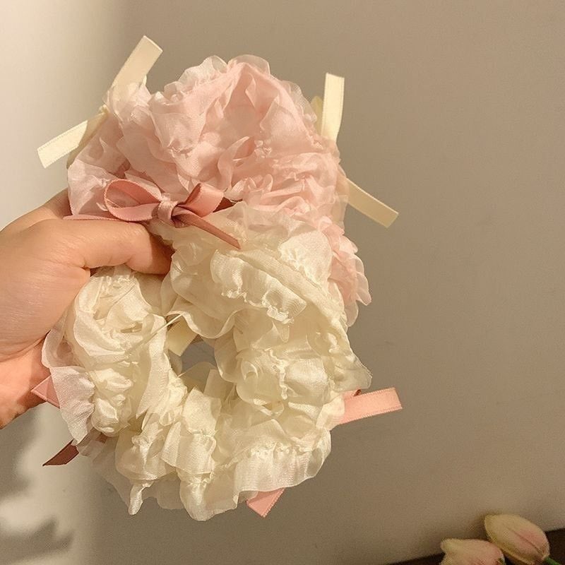  Buộc Tóc Scrunchies Nơ Trắng Hồng Xinh Xắn Hàn Quốc 
