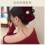 Kẹp Tóc Nhung Đỏ Đen Phối Đá Cao Cấp Sang Trọng Dự Tiệc 