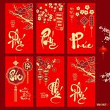  Set 6 Bao Lì Xì Tết 2025 Đỏ Vàng Ép Kim 3D Loại Đẹp 