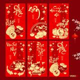  Set 6 Bao Lì Xì Tết 2025 Đỏ Vàng Ép Kim 3D Loại Đẹp 