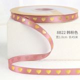  [1cm x Dài 40mét] Cuộn Ruy Băng Lụa Cối Hoạ Tiết Trái Tim Ánh Vàng Loại Dày Đẹp Giá Rẻ 