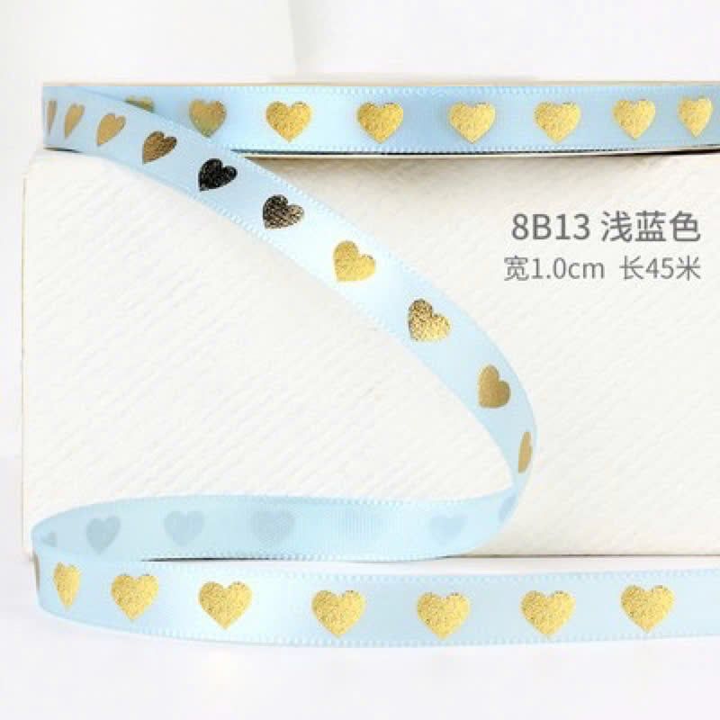  [1cm x Dài 40mét] Cuộn Ruy Băng Lụa Cối Hoạ Tiết Trái Tim Ánh Vàng Loại Dày Đẹp Giá Rẻ 