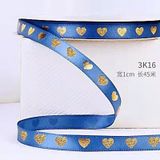  [1cm x Dài 40mét] Cuộn Ruy Băng Lụa Cối Hoạ Tiết Trái Tim Ánh Vàng Loại Dày Đẹp Giá Rẻ 