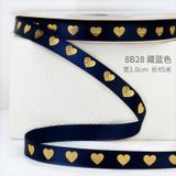  [1cm x Dài 40mét] Cuộn Ruy Băng Lụa Cối Hoạ Tiết Trái Tim Ánh Vàng Loại Dày Đẹp Giá Rẻ 