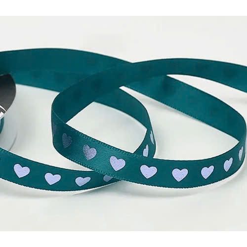  [1cm x Dài 40mét] Cuộn Ruy Băng Lụa Cối Hoạ Tiết Trái Tim Ánh Vàng Loại Dày Đẹp Giá Rẻ 