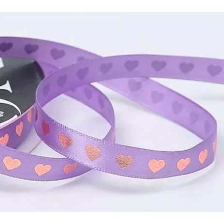  [1cm x Dài 40mét] Cuộn Ruy Băng Lụa Cối Hoạ Tiết Trái Tim Ánh Vàng Loại Dày Đẹp Giá Rẻ 