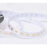  [1cm x Dài 40mét] Cuộn Ruy Băng Lụa Cối Hoạ Tiết Trái Tim Ánh Vàng Loại Dày Đẹp Giá Rẻ 
