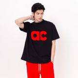  Áo AC Bông Xù Boxy Unisex - Đen Chữ Đỏ 