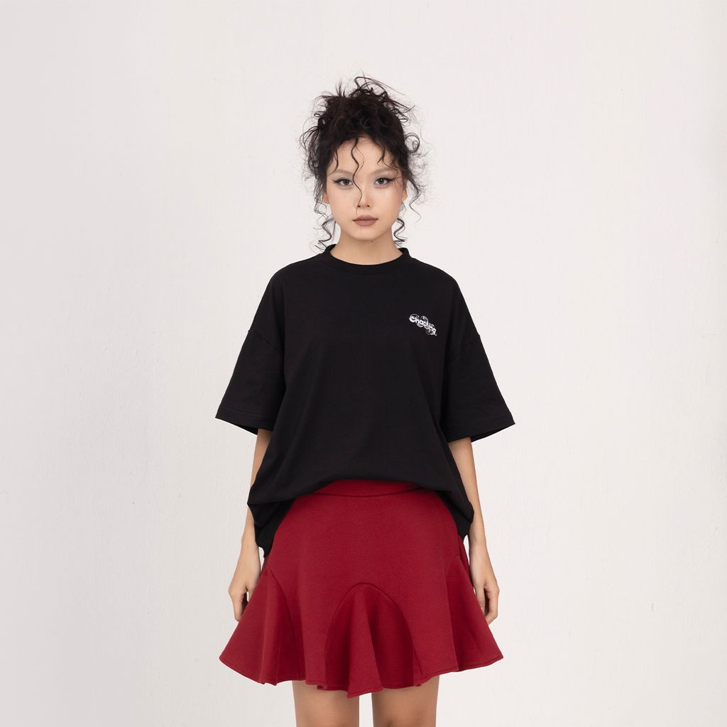 Áo Rắn Boxy In Logo Unisex - Đen