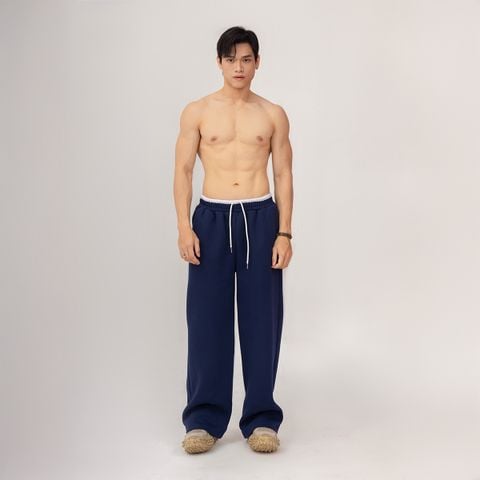 Quần Vải Nỉ Suông Thêu Logo Unisex - Xanh dương