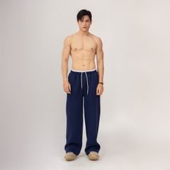 Quần Vải Nỉ Suông Thêu Logo Unisex - Xanh dương