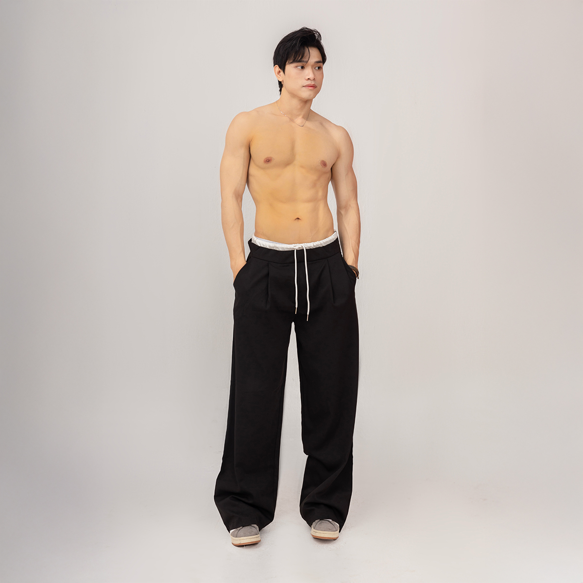 Quần Vải Tây Ống Rộng Unisex - Đen 