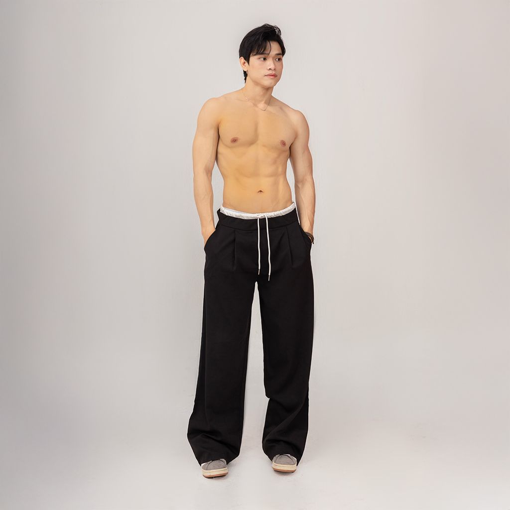 Quần Vải Tây Ống Rộng Unisex - Đen