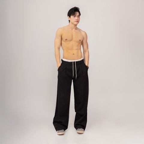 Quần Vải Tây Ống Rộng Unisex - Đen