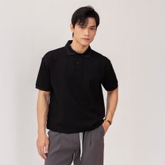 Áo Polo Form Boxy Logo Thêu Unisex - Đen