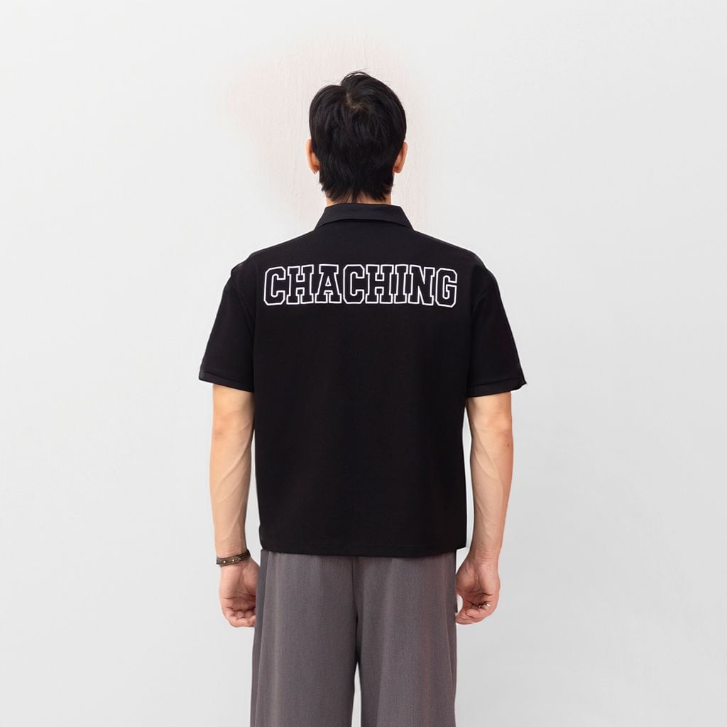 Áo Polo Form Boxy Logo Thêu Unisex - Đen