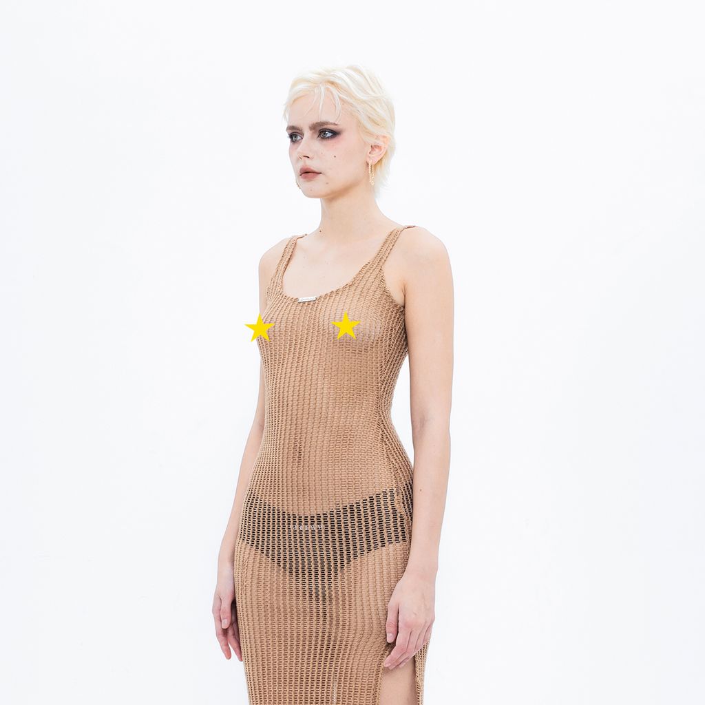CHACHING MESH DRESS – Brown