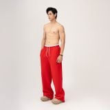  Quần Vải Nỉ Suông Thêu Logo Unisex - Đỏ 