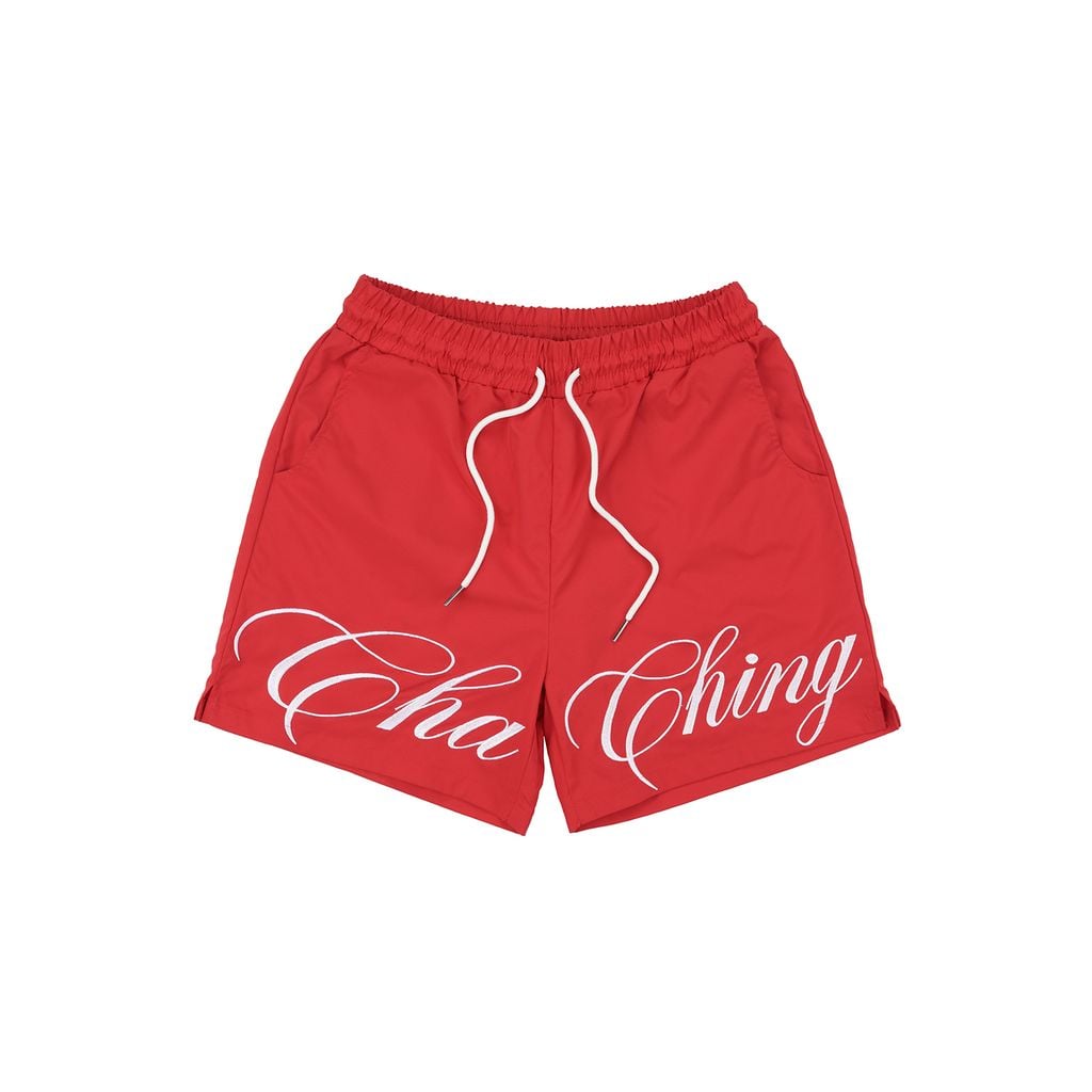 Quần Short Vải Dù Logo Thêu Unisex - Đỏ