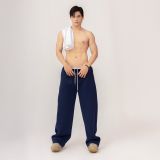  Quần Vải Nỉ Suông Thêu Logo Unisex - Xanh dương 